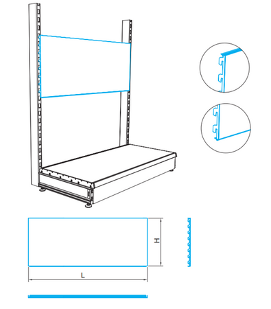 Tył metalowy system mega plecy regału H100 L1000