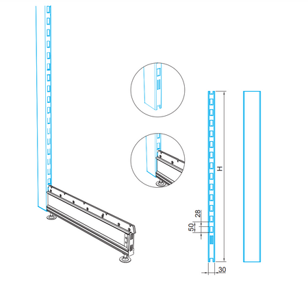 Słup 3x8 do regału sklepowego H-170cm MAGO ciemny szary mat