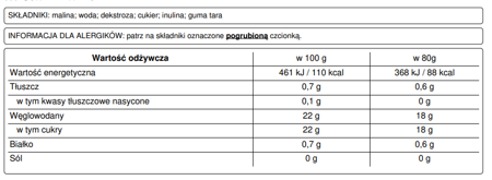 Lody Malina (Sorbet) Polski Lód - kuweta Pozzetti